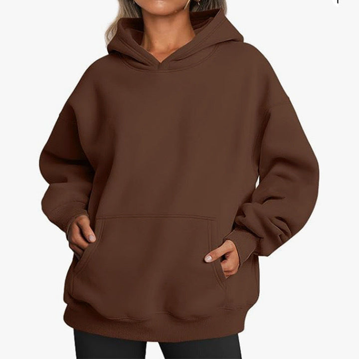 Sienna oversized hoodie with kangaroo pocket, brown front view