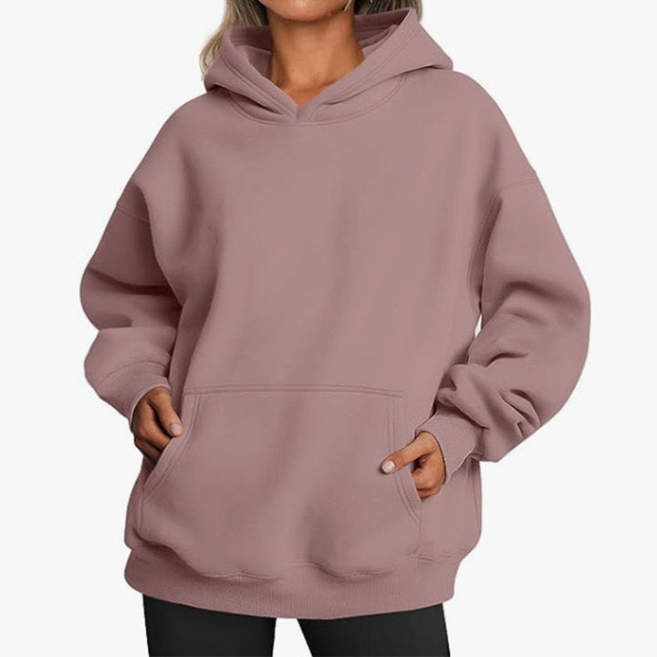 Sienna oversized hoodie with kangaroo pocket, dusty rose front view