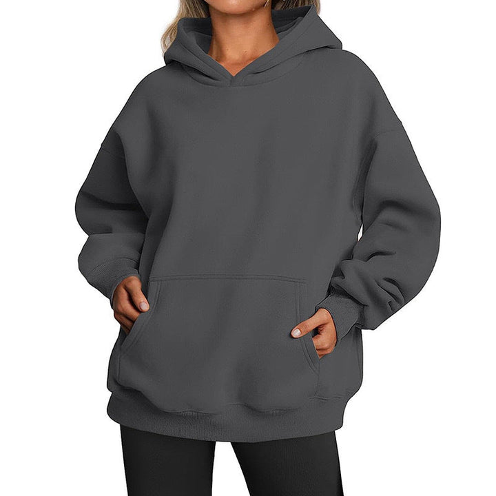 Sienna oversized hoodie with kangaroo pocket, charcoal gray front view
