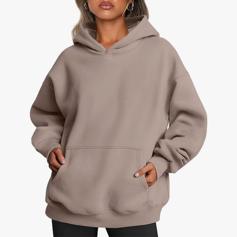 Sienna oversized hoodie with kangaroo pocket, khaki front view