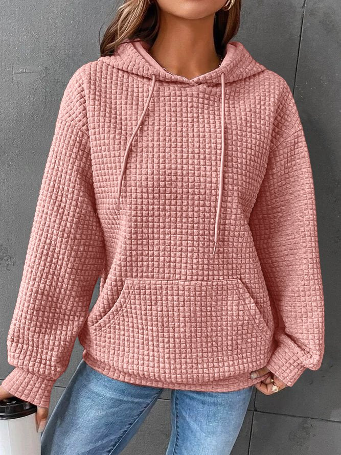 Sienna waffle knit hoodie in pink, front view