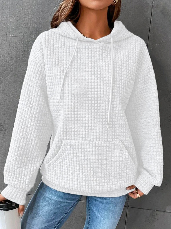 Sienna waffle knit hoodie in white, front view
