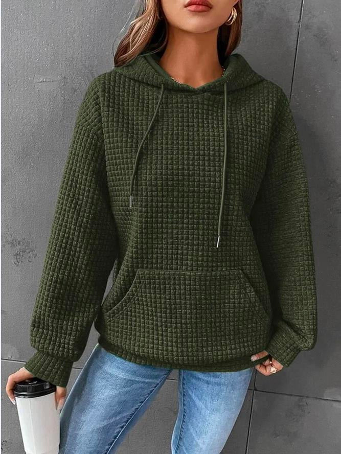 Sienna waffle knit hoodie in olive green, front view