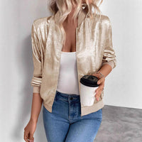 Sylvie | Women's Metallic Zip-Up Bomber Jacket