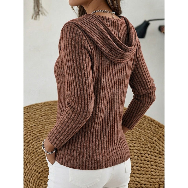 Theodora blue cowl-neck ribbed sweater, front view close-up
