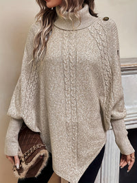 Vivienne | Women's Button Turtleneck Batwing Poncho Sweater