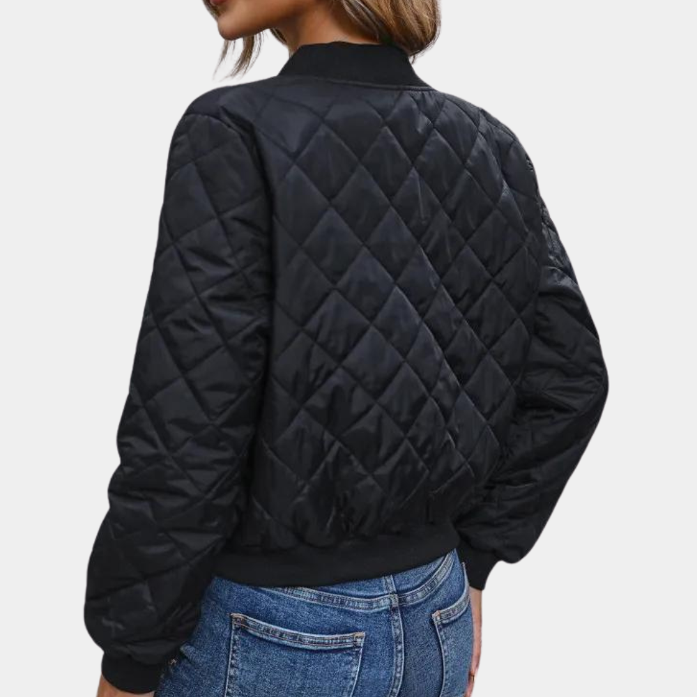 Vivienne quilted bomber jacket, back view showing diamond stitching