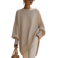 Wilhelmina | Women's Asymmetric Hem Batwing Sleeve Poncho Sweater