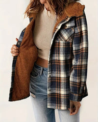 Wilhelmina | Women's Checkered Hooded Sherpa Jacket