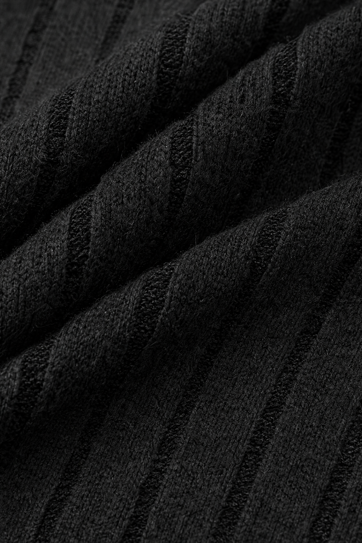 Wilhelmina ribbed V-neck sweater styled with jeans and boots, full length view