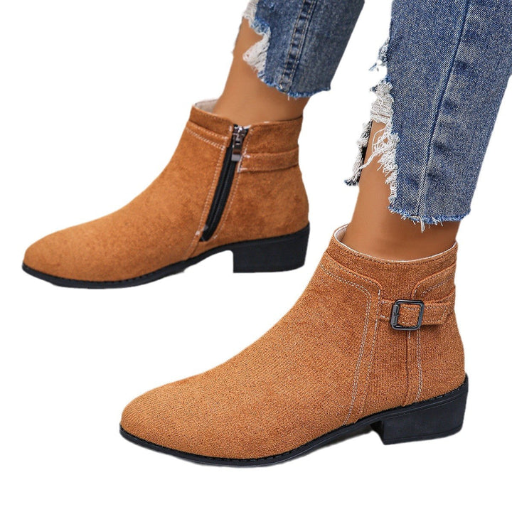 Harlow leopard print ankle boots with zipper and buckle, side view