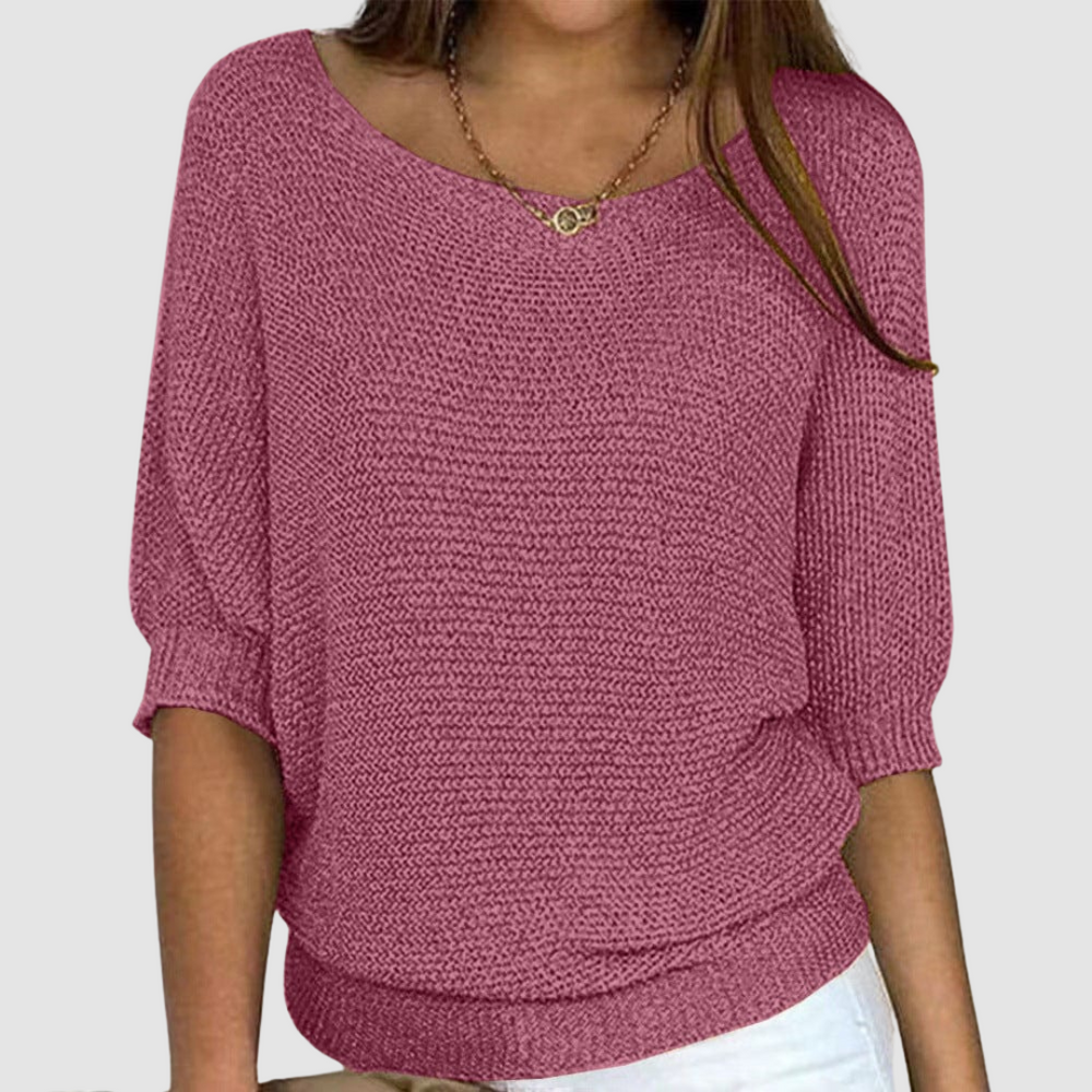 Thea pink knit batwing sweatshirt, front view close-up