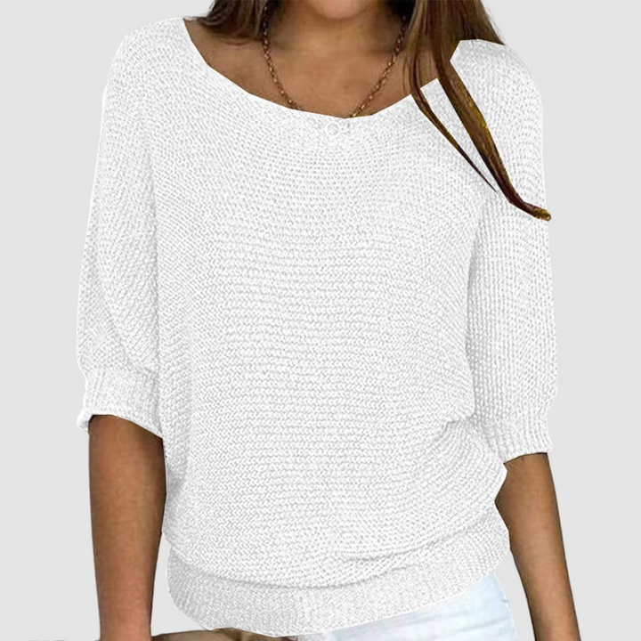 Thea black knit batwing sweatshirt, front view close-up