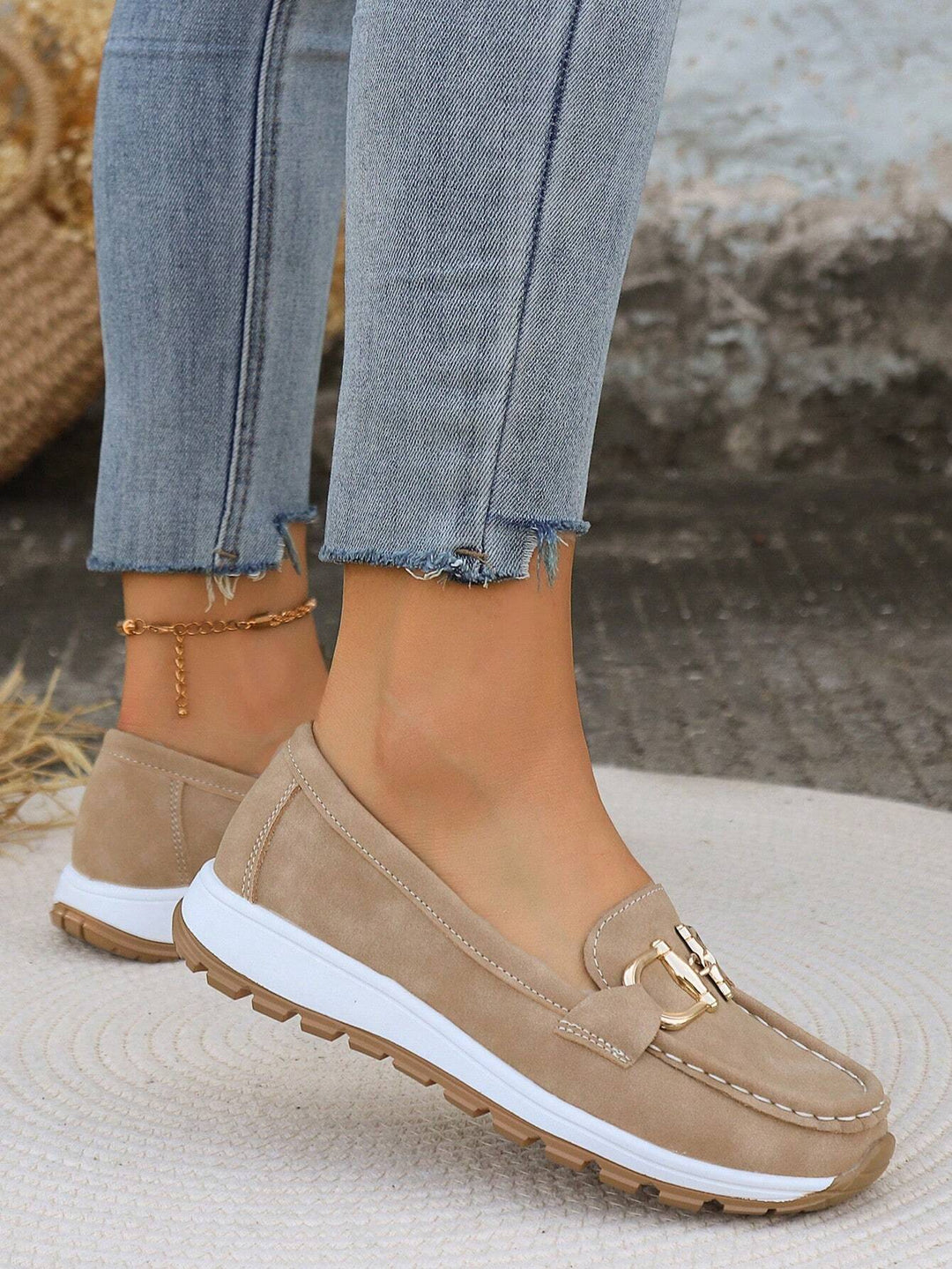 Odette loafers with ankle bracelet, lifestyle detail shot