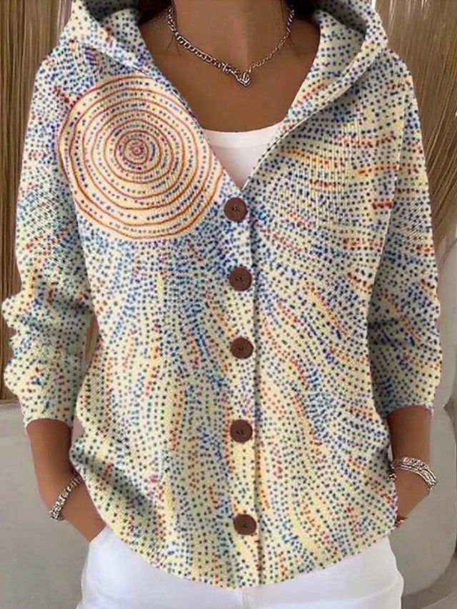 Francesca hooded button cardigan in green floral print, front view