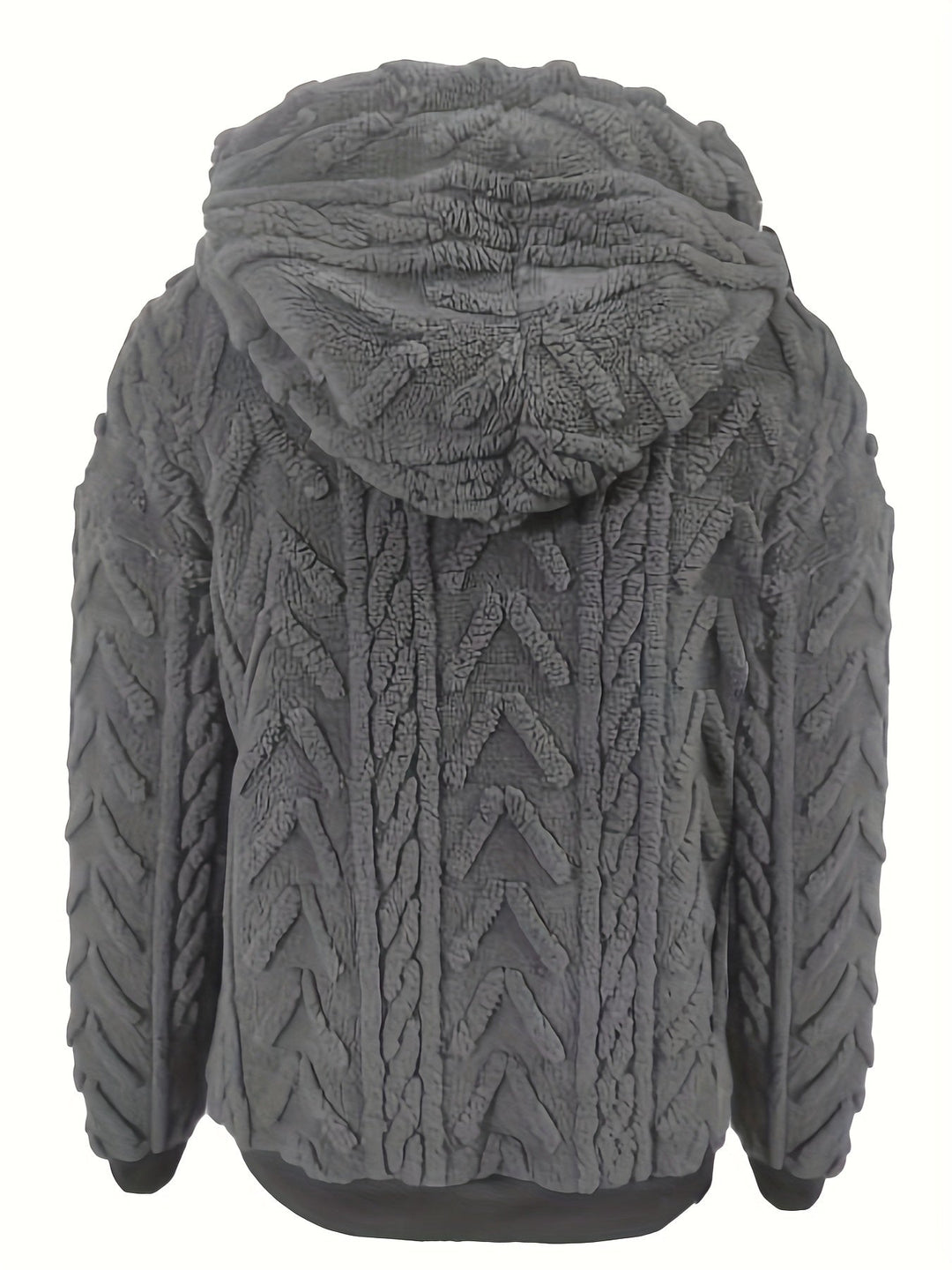 Marcella cable knit hooded fleece sweater in brown, front view
