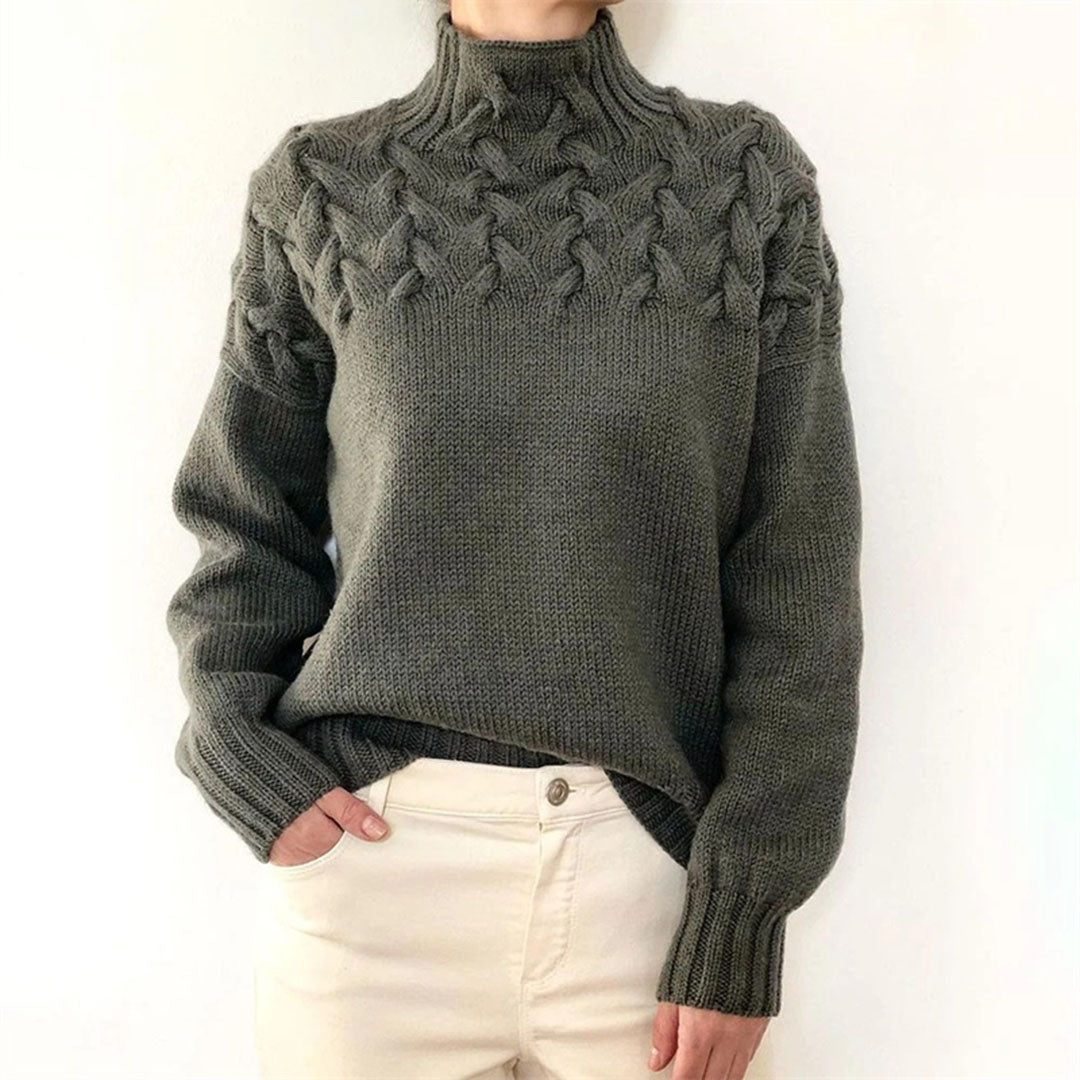 Rosalind cable knit turtleneck oversized sweater in gray, front view