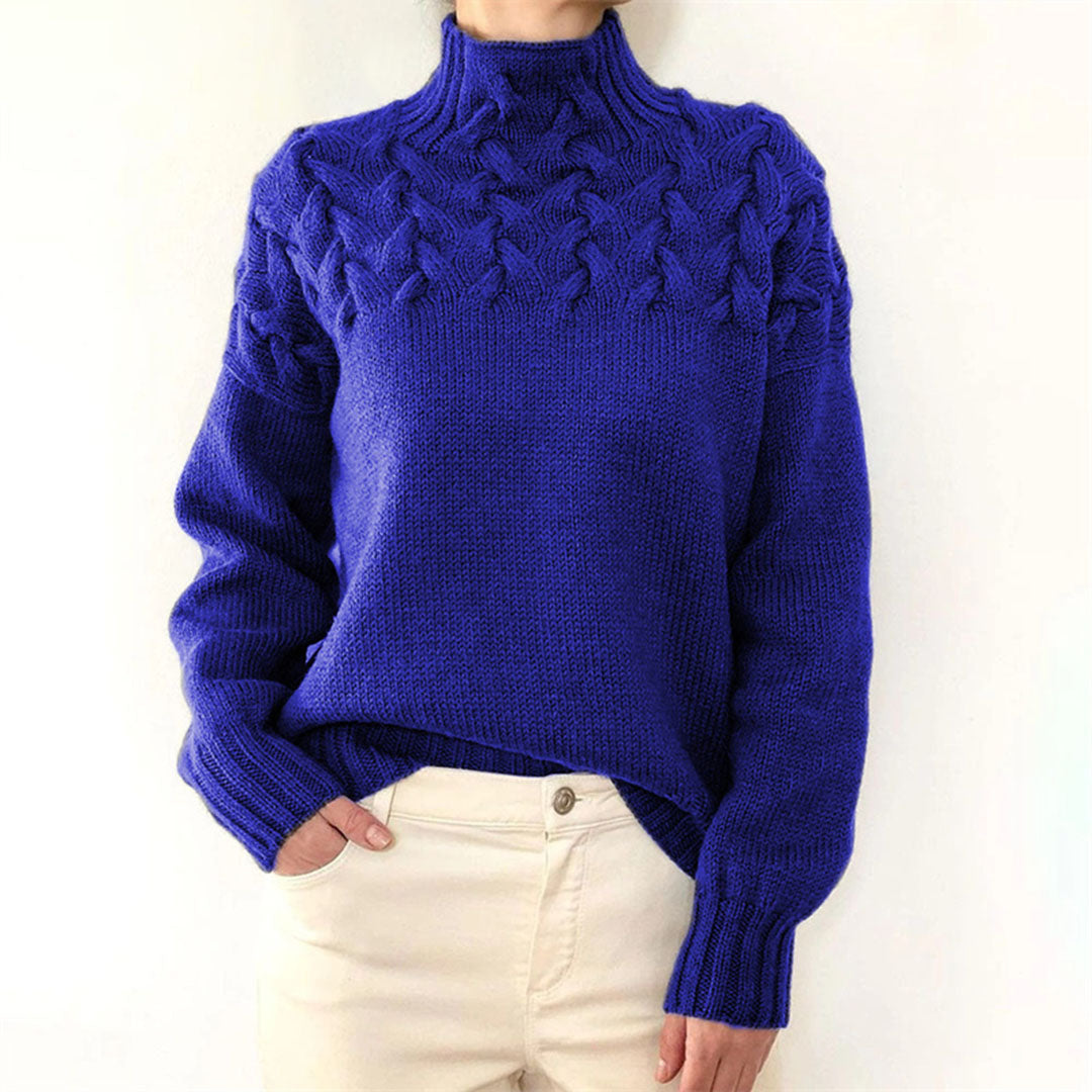 Rosalind cable knit turtleneck oversized sweater in gray, front view