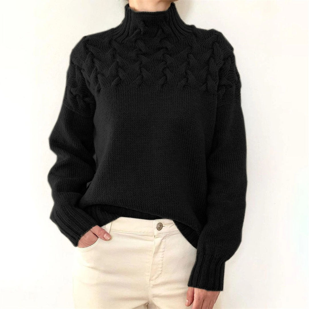 Rosalind cable knit turtleneck oversized sweater in gray, front view