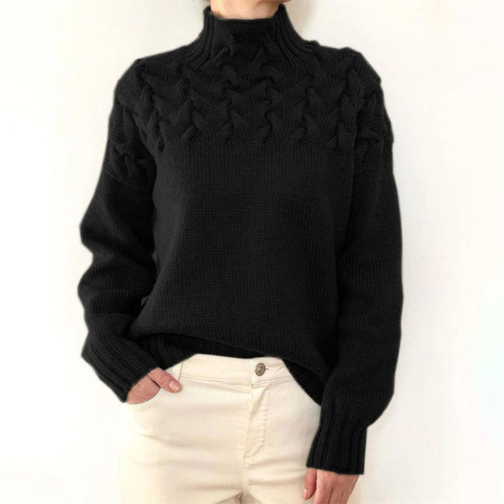 Rosalind cable knit turtleneck oversized sweater in gray, front view