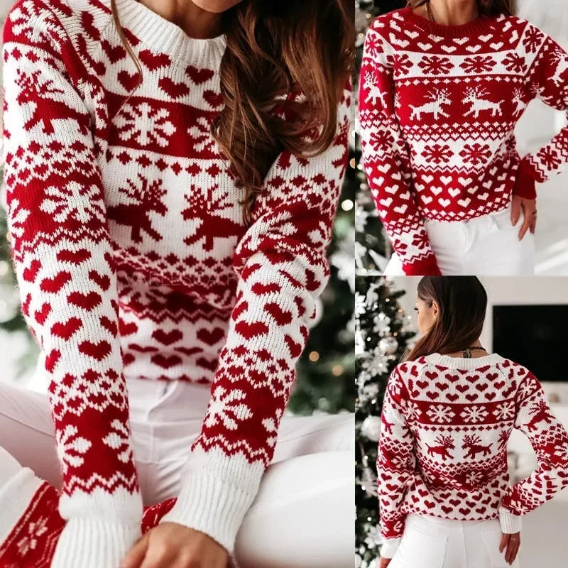 Marigold Christmas sweater shown in multiple angles including front and back detail