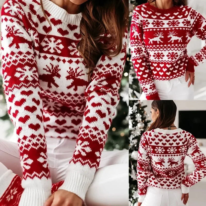 Marigold Christmas sweater shown in multiple angles including front and back detail
