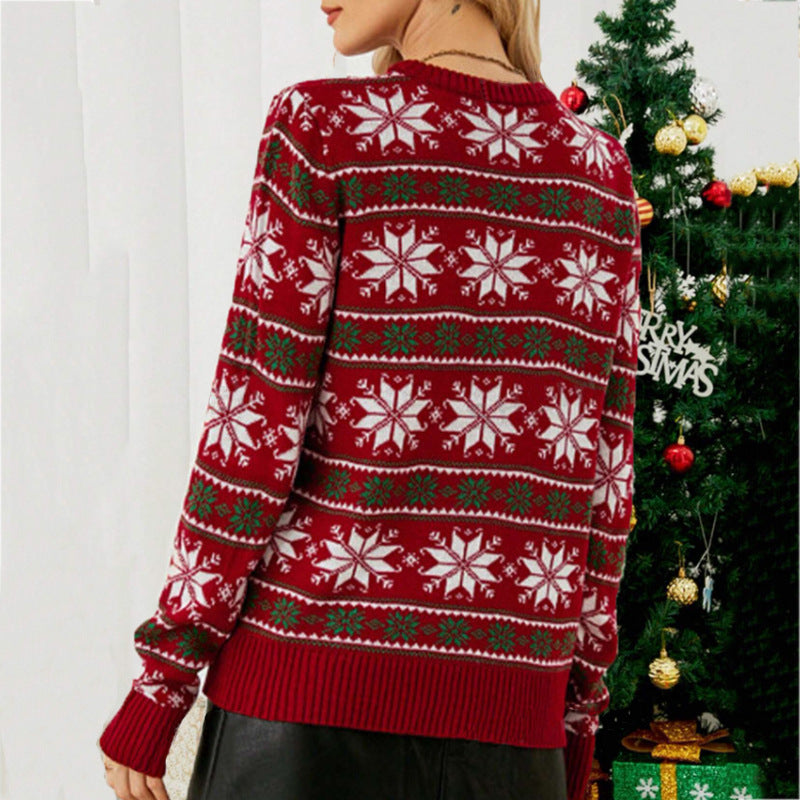 Hazel Christmas snowflake sweater, back view