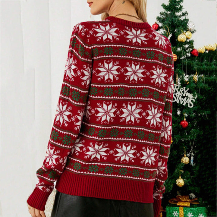 Hazel Christmas snowflake sweater, back view