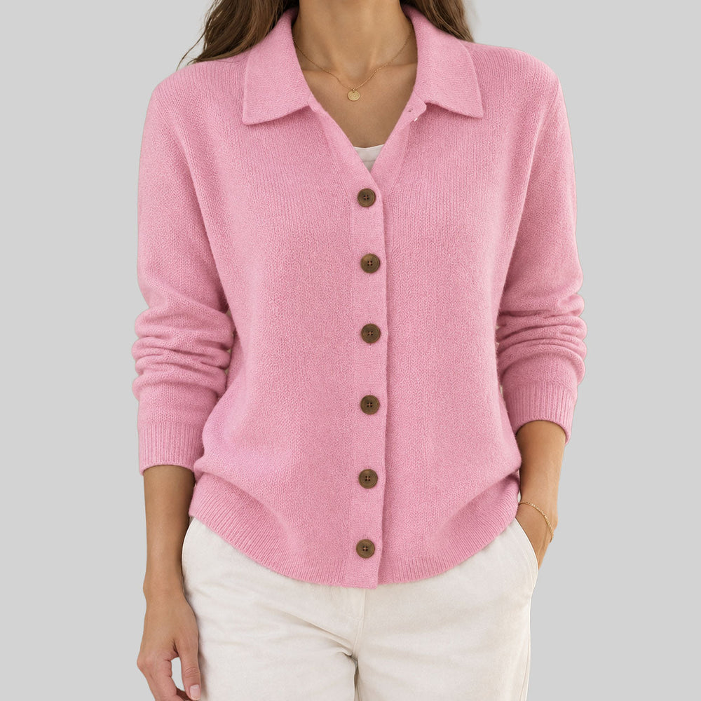 Hyacinth collared button down cardigan in pink, front view