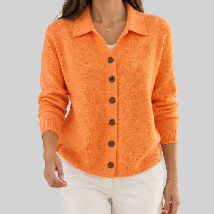 Hyacinth collared button down cardigan in beige, front view