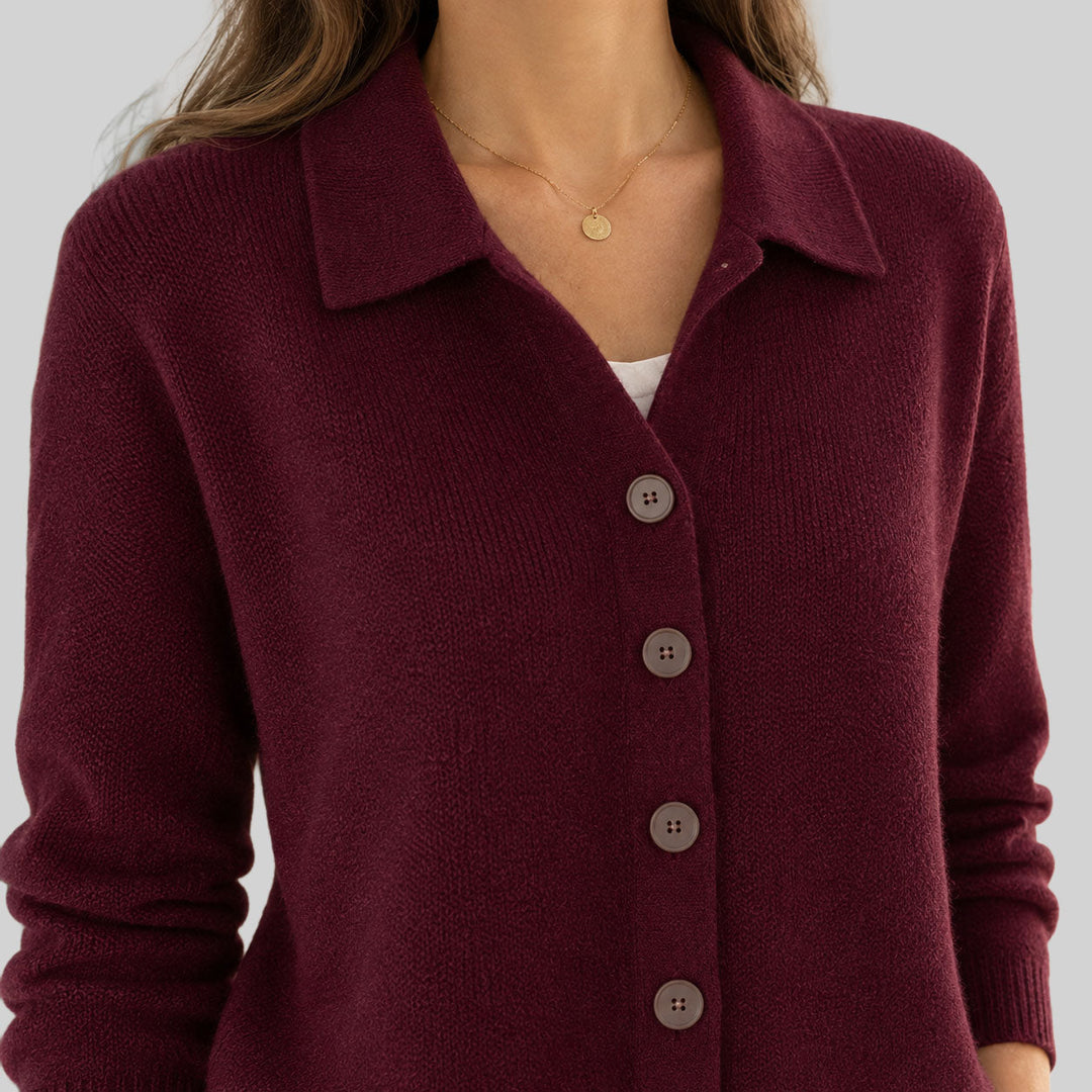 Hyacinth collared button down cardigan in beige, front view
