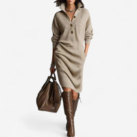 Women's Collared Button Placket Midi Sweater Dress | Odette