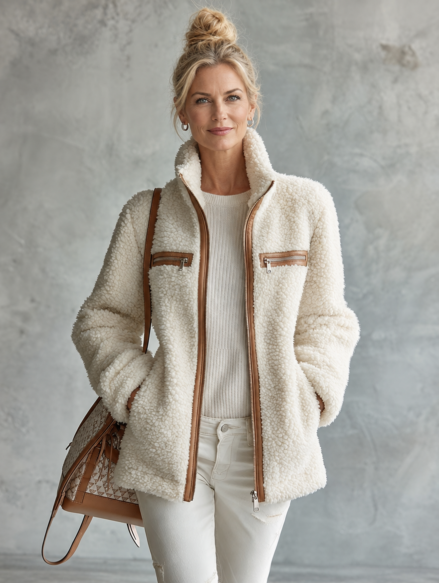 Odalys fleece zip jacket, front view close-up with stand collar