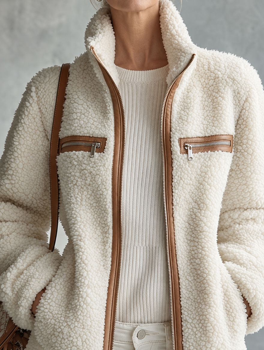 Odalys fleece zip jacket, front view close-up with stand collar