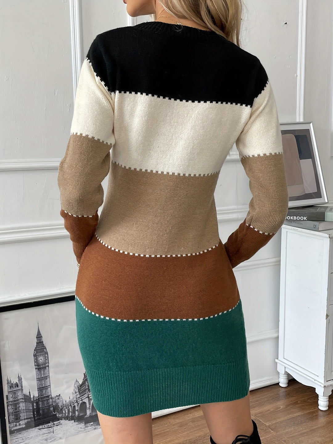 Rosamund colorblock sweater dress, back view