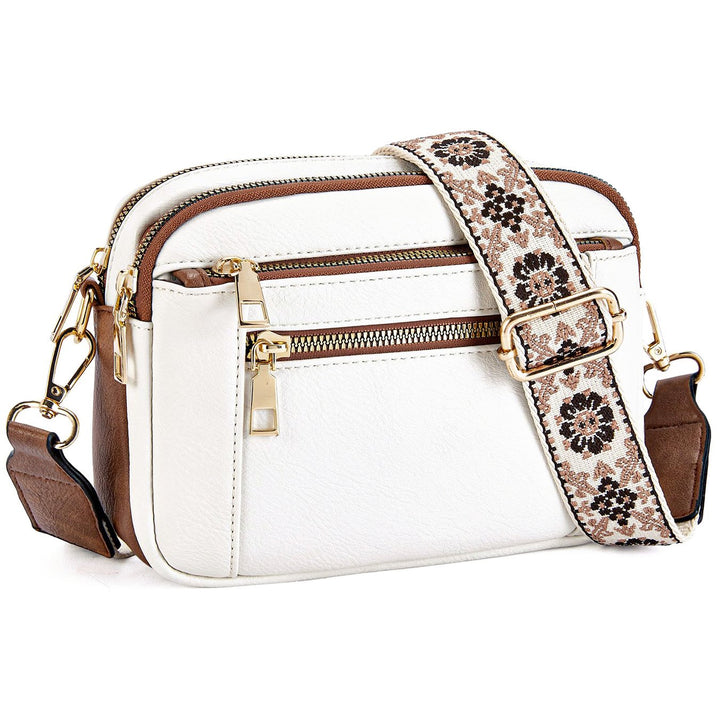 Marisol crossbody bag with woven guitar strap, front angled view