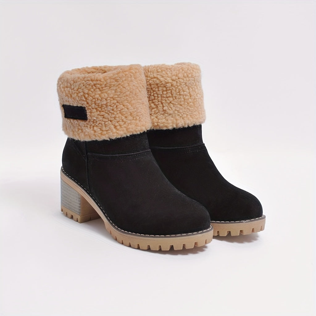 Rosalyn cuffed block heel winter boots, front view pair