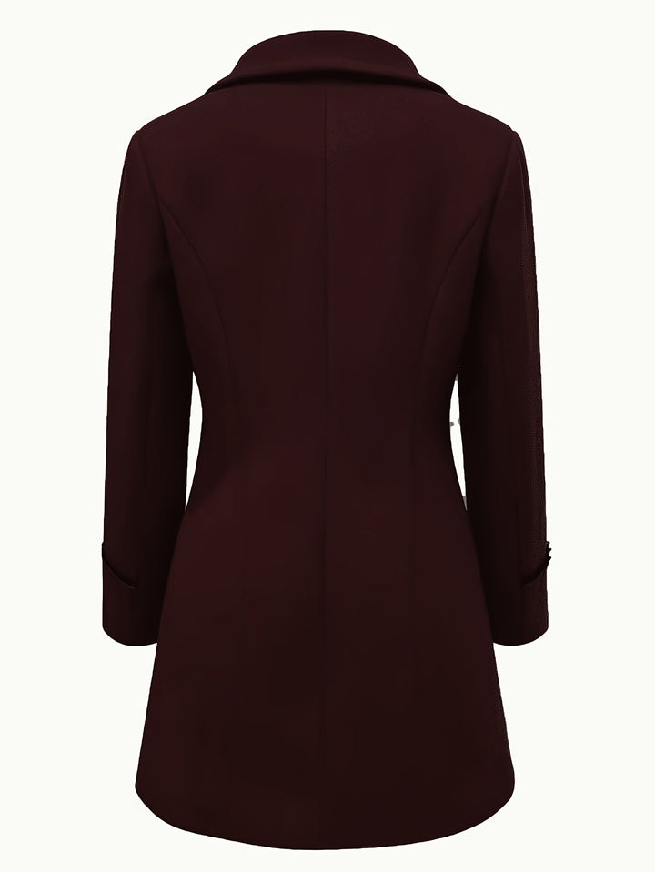 Verlaine double-breasted coat in light gray, front view on model