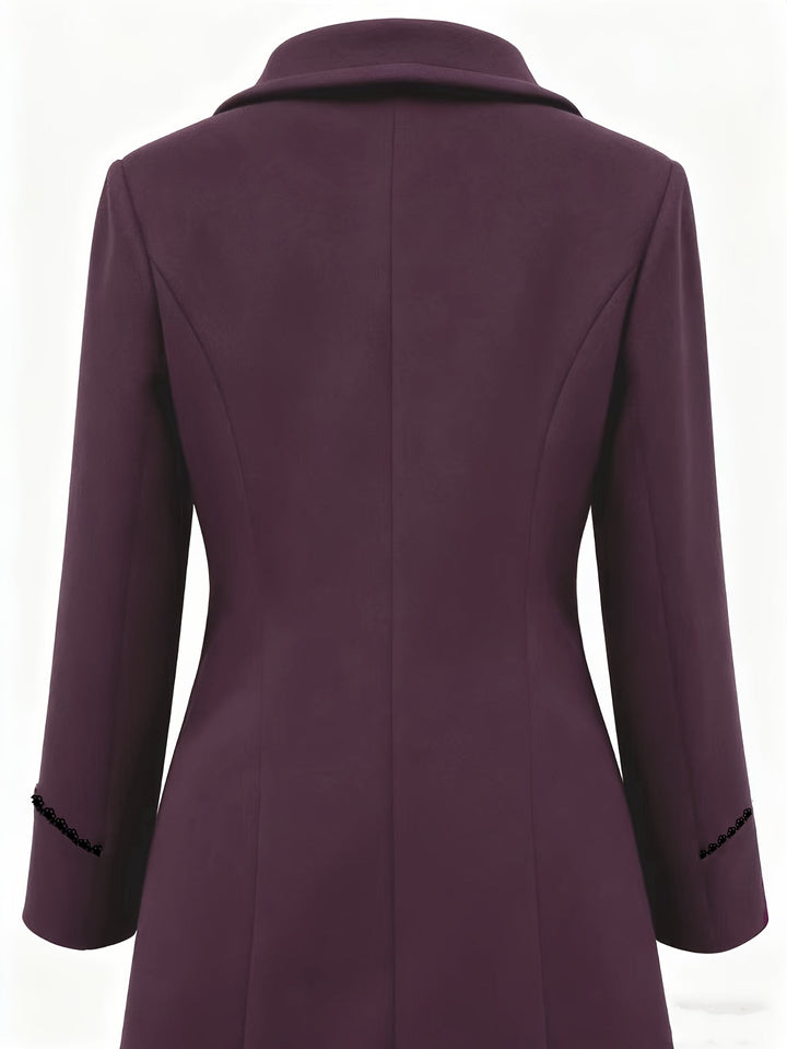 Verlaine double-breasted coat in light gray, front view on model
