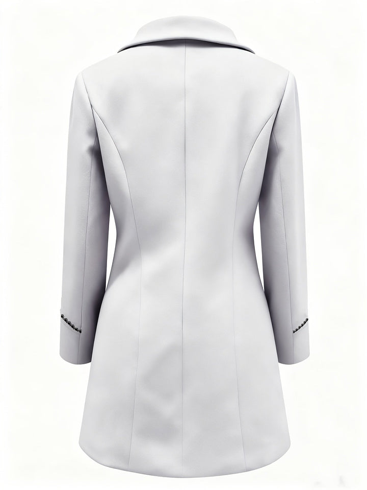 Verlaine double-breasted coat in light gray, front view on model