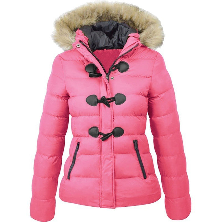 Odette quilted winter jacket with faux fur hood in pink, front view