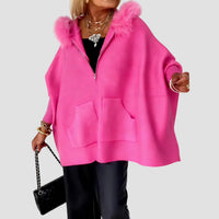 Women's Faux Fur Hood Zip-Up Poncho Coat | Rosalind
