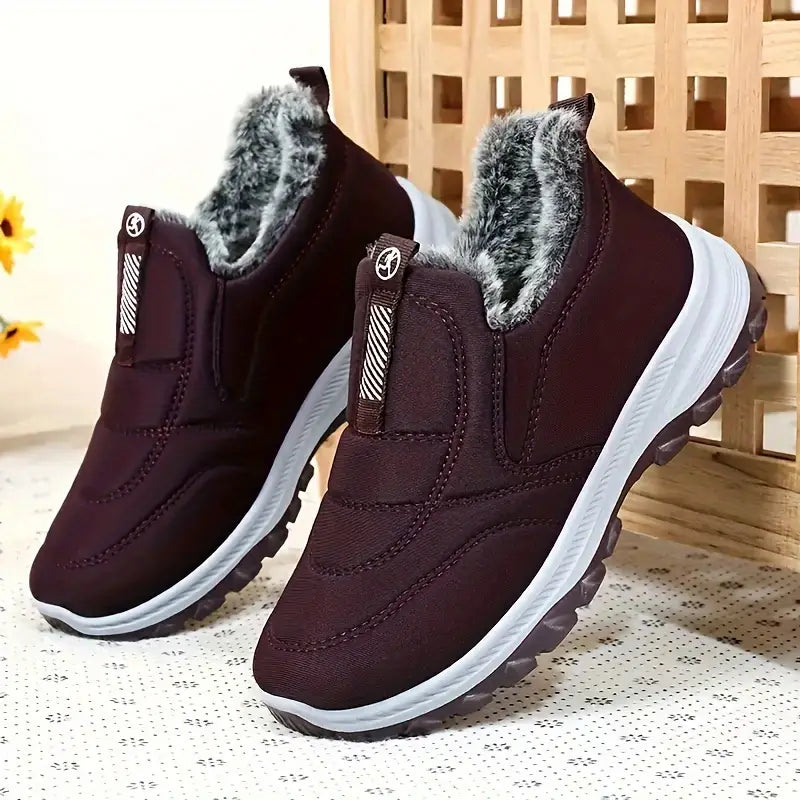 Rosalyn dark maroon fleece-lined slip-on snow boots, side view
