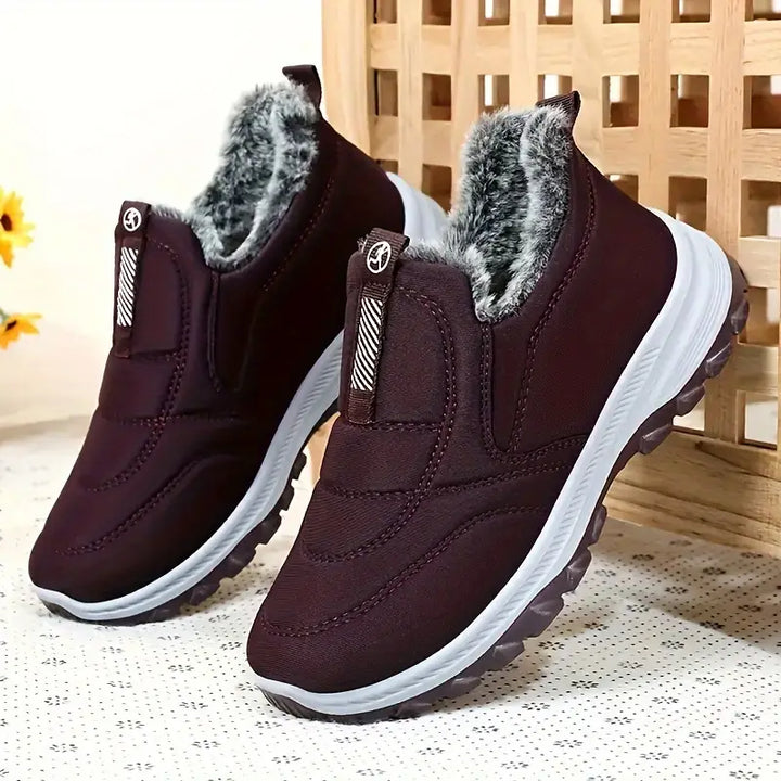 Rosalyn dark maroon fleece-lined slip-on snow boots, side view