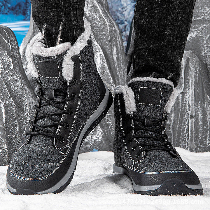 Marguerite fleece lined snow boots worn on feet, front angle view in snow