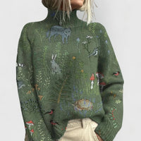 Women's Floral Print Turtleneck Knit Sweater | Delphine