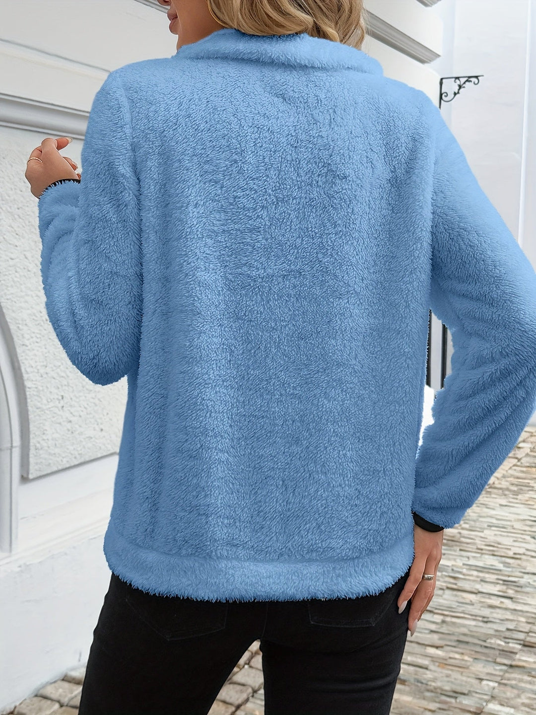 Harriet half-zip pullover back view showing relaxed fit