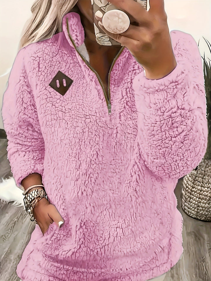 Marigold half zip pullover sweater in light pink, front view