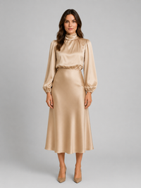 Women's High Neck Long Sleeve Midi Dress | Marisabel