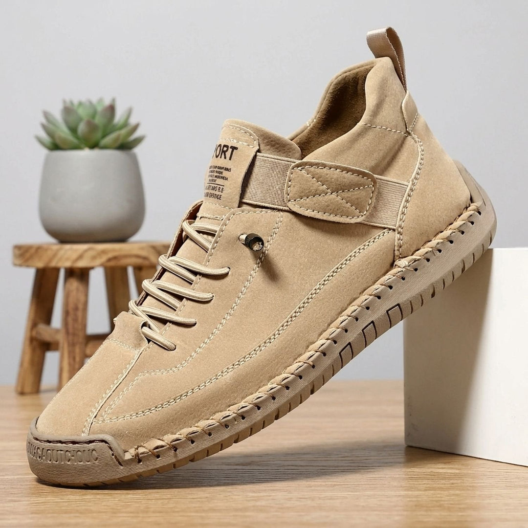 Rosalind high-top lace-up sneakers in green, side view on model